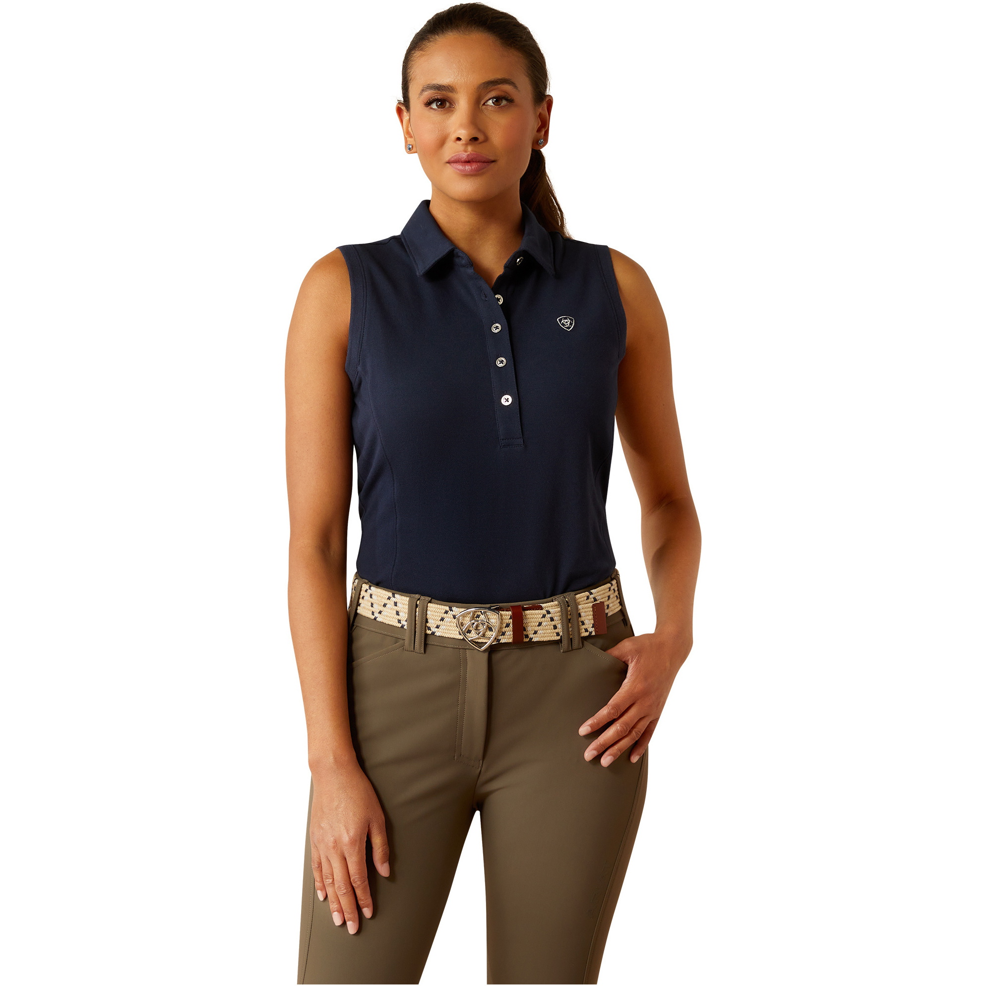 2025 Ariat Womens Prix 3.0 Sleeveless Polo Shirt 10055053 - Navy Eclipse